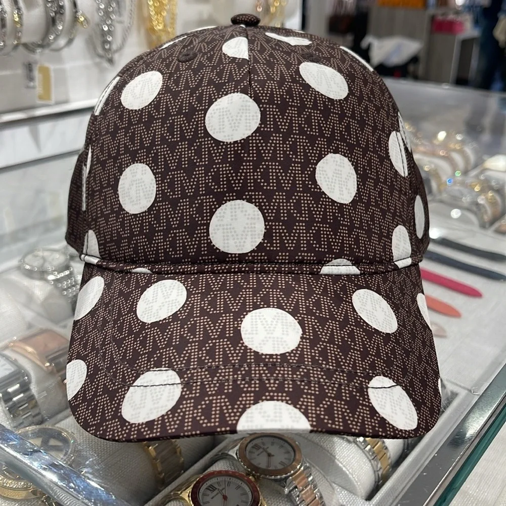 Michael Kors Women's Baseball Cap Hat Adjustable OS Chocolate BROWN DOTS NWT